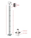 Poste Cuadrado 40 mm de Acero Inoxidable 316 Brillo y Satinado con Rosa Métrica M6 a 90º y Anclaje en la Base