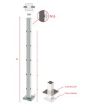 Poste Cuadrado 40 mm de Acero Inoxidable 316 Brillo y Satinado con Rosa Métrica M6 a 180º y Anclaje en la Base