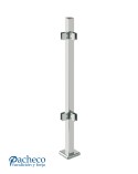 Poste Cuadrado 43 mm de Acero Inoxidable 316 Brillo y Satinado con Pinzas Cuadradas para Cristal a 90º