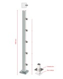 Poste Cuadrado 40 mm de Acero Inoxidable 316 Brillo y Satinado con Conectores Laterales