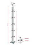 Poste Cuadrado 40 mm de Acero Inoxidable 316 Brillo y Satinado con Conectores a 90º