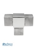 Unión de Acero Inoxidable 316 para Tres Postes Cuadrados Brillo y Satinado 40 mm