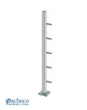 Poste Cuadrado 43 mm de Acero Inoxidable 316 Brillo y Satinado con Tensores Laterales