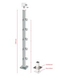 Poste Cuadrado 40 mm de Acero Inoxidable 316 Brillo y Satinado con Conectores Cuadrados a 90º
