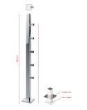 Poste Cuadrado 40 mm de Acero Inoxidable 316 Brillo y Satinado con Conector para Cuadrado Lateral