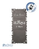 Placa de hierro contorno ornamental calada para señalética personalizada