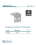 Abrazadera raíl aluminio U-30 pestaña para puerta corredera colgada