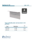 Tapa embellecedor ráil de aluminio U-30 pestaña para puerta corredera colgada